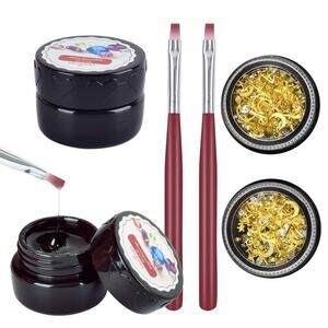 2 8ml Bottles Super Sticky Rhinestone Glue w/ 2 Boxes Mix-shape Nail Charms